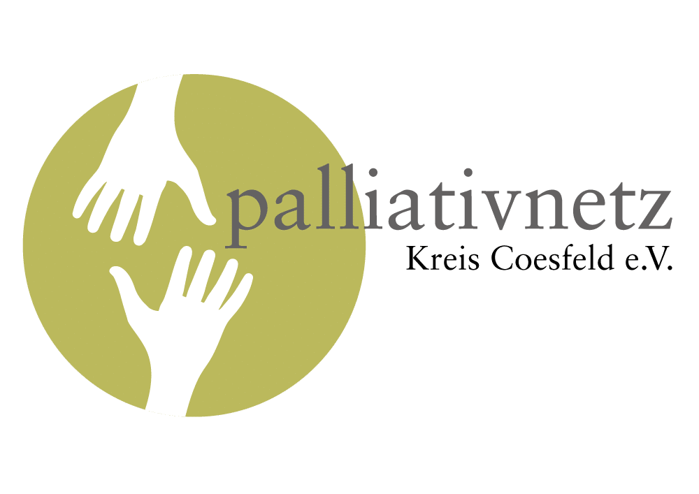 Zwei Hände reichen einander in einem grünen Kreis, Symbol für Unterstützung und Hilfe im Palliativnetz Coesfeld